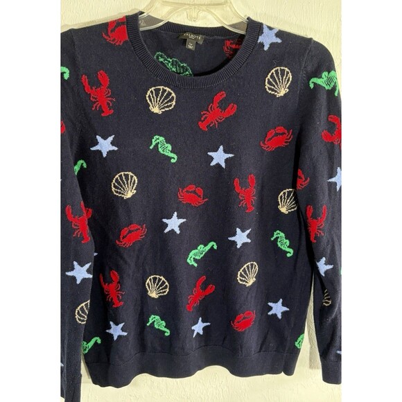 Talbots Sweater Petite Lp Navy Blue BY THE SEA Pullover Lobster Nautical Ocean - Picture 6 of 7